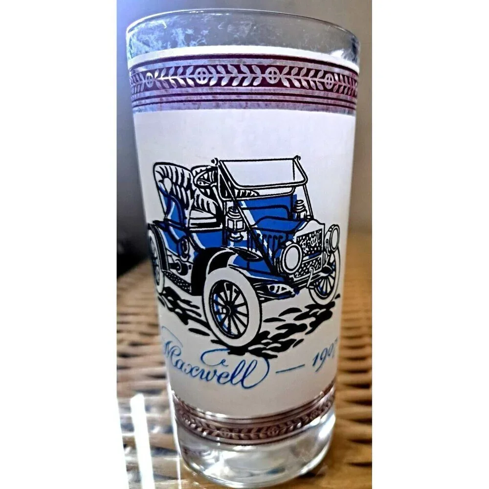Vinage Set of Four Double Old Fashion Glasses Antique Cars